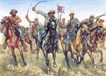 Guerre de Sécession (1861-1865) - Guerre civile américaine : la cavalerie confédérée chargeant - Illustration de Giuseppe Rava
