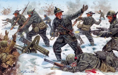 Seconde Guerre mondiale, Front russe : chasseurs alpins italiens en Russie en janvier 1943