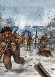 Seconde Guerre mondiale : soldats écossais lors du débarquement en Normandie le 6/06/1944 - Illustration de Giuseppe Rava
