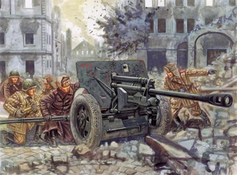 Seconde Guerre mondiale : canon antichar lourd russe de 76 mm - Illustration de Giuseppe Rava