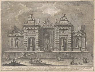 La Seconde Machine pour la Chinea de 1774 : Une villa avec des monuments anciens et un jeu de "Giostra"