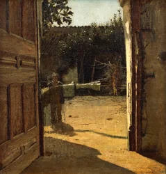 Cour intérieure ensoleillée, intérieur de maison de campagne