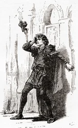 Scène de la pièce de William Shakespeare, Hamlet, Acte I, Scène 5, de Les Œuvres de William Shakespeare, publié en 1896