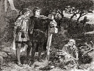 Scène de la pièce de William Shakespeare, Hamlet, Acte V, Scène 1, de Les Œuvres de William Shakespeare, publié en 1896