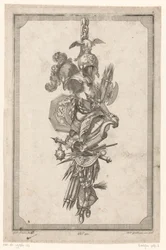 Trophée avec casques et armure