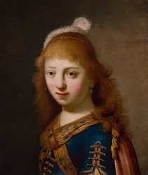 Jeune fille en robe bleue et cape rouge