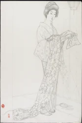 Dessin préparatoire pour Femme en sous-vêtements kimono