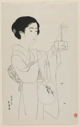 Femme Tenant une Cage à Lucioles, ère Taisho, juillet 1920