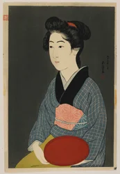 Femme tenant un plateau, époque Taisho, janvier 1920