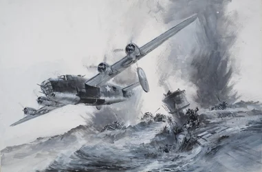 Le naufrage du Laconia en 1942 (gouache sur papier)