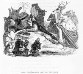 Les funérailles de la lionne - dans "Fables de La Fontaine" ill. par Grandville