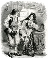 Le savetier et le financier : fable de La Fontaine illustrée par Grandville.