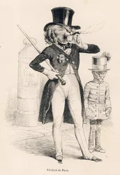 Lion de Paris. Vignettes illustrées par JJ Granville. Gravure signée Andrew, Best et Leloir dans "Voyage d