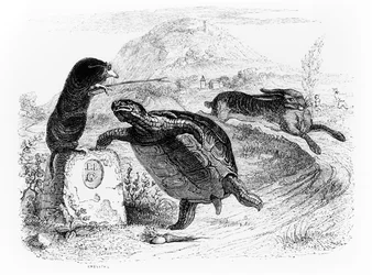 Le lièvre et la tortue, illustration pour les « Fables » de La Fontaine, publiée par H. Fournier Aîné, 1838