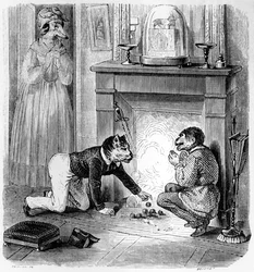 Le Singe et le Chat, illustration pour les « Fables » de La Fontaine (1621-95), publiée par H. Fournier Aîné, 1838