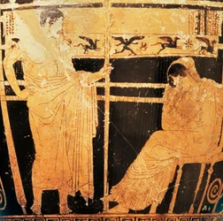 Skyphos attique du peintre de Télémaque représentant Pénélope et Télémaque
