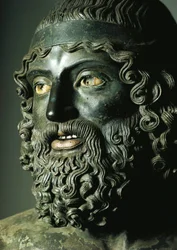 Détail de la tête de la Statue A ou du Jeune des Bronzes de Riace