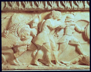 Détail de la frise nord du Trésor de Siphnos