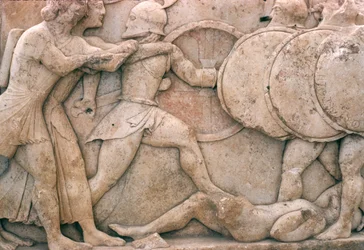 Combat devant Troie, frise du Trésor de Siphnos, c.525 av. J.-C.