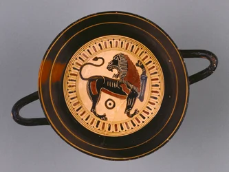 Kylix laconien à figures noires attribué au peintre Hunt, c.540 av. J.-C.
