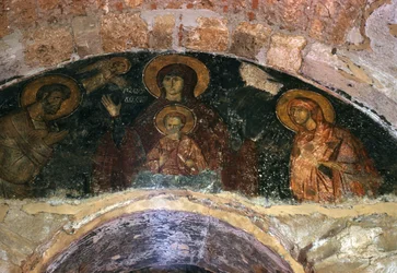 Mère de Dieu, peinture murale du narthex, église Afendiko, monastère de Brontochion