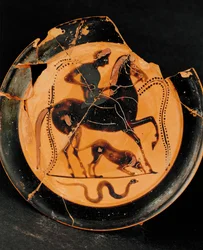 Cavalier et son chien (argile)