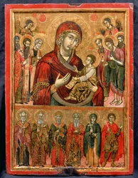 La Mère de Dieu Hodegetria et les Saints, icône des îles Cyclades, 1779