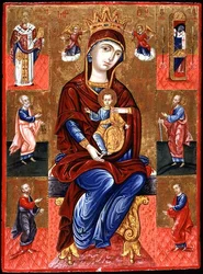 Vierge de Skopiotisa en trône avec le Christ et six saints, vers 1700