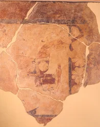 Persée chasseur, fresque de la métope du Temple C de Thermos, Grèce, civilisation grecque, vers 630 av. J.-C.