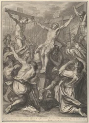 Le Christ élevé sur la croix, de La Passion du Christ, planche 19