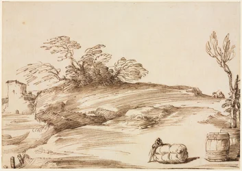 Paysage avec un homme appuyé sur une balle, vers 1640