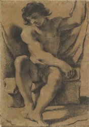 Jeune homme nu assis en vue presque frontale, vers 1618