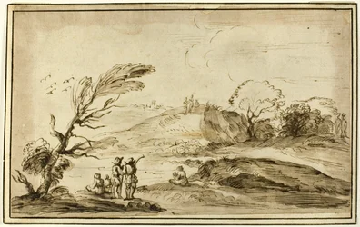 Deux groupes de figures dans un paysage