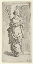Fille portant un crucifix et marchant vers un pilastre, vue de dos, vers 1590-1600