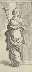 Fille portant un crucifix et marchant vers un pilastre, vue de dos, vers 1590-1600