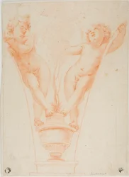 Deux putti avec plante en pot