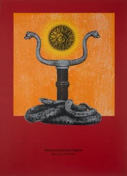 Sur la vertu du don, Ainsi parlait Zarathoustra, 2024 (gravure sur bois et sérigraphie)