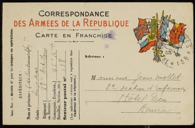 Carte Postale à Jean Mollet, 1915