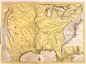 Carte de la Louisiane (USA) et du fleuve Mississippi (gravure)