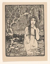 Femme dans un paysage forestier