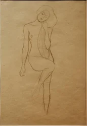 Nu féminin debout avec la jambe droite levée