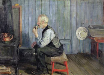 Homme dans une cuisine bleue