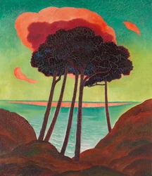 Pins avec un nuage rouge