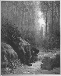 La Mort et le bûcheron - des « Fables » de Jean de La Fontaine (Lafontaine) (1621-95) - gravure d