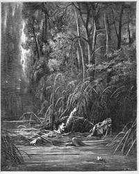 Le torrent et la rivière - des « Fables » de Jean de La Fontaine (Lafontaine) (1621-95) - gravure d