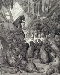 Le Conseil tenu par les rats, des Fables de La Fontaine, gravé par Antoine Valérie Bertrand