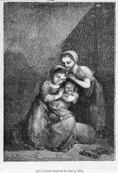 Cosette et son amie et le chat - dans "Les Misérables" par Victor Hugo, ill. par Brion, éd. Hetzel et Lacroix