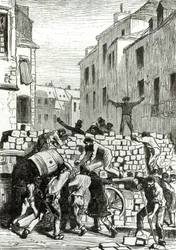 La barricade, illustration des « Misérables » de Victor Hugo (1802-85)