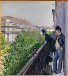 Un balcon au-dessus du boulevard Haussmann (huile sur toile)