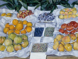 Fruits disposés sur un présentoir